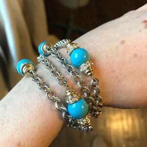 Turquoise, Rhinestone, Gold & Silver Bracelet
